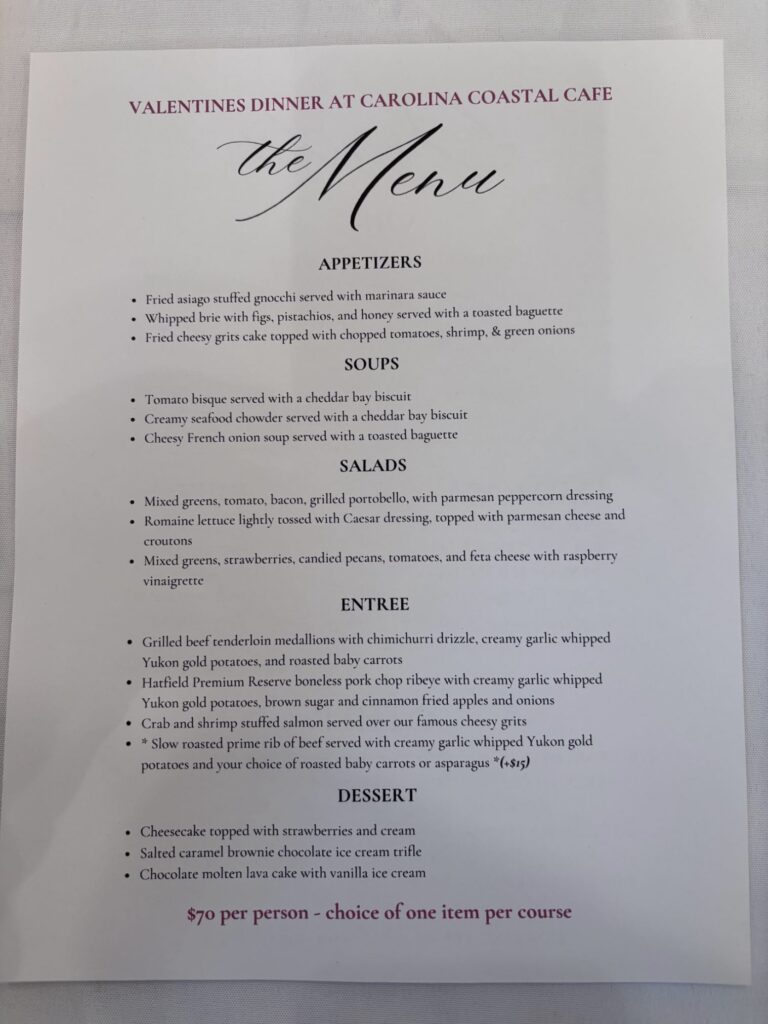 Carolina Coastal Cafe - CaCoCa Menu 1