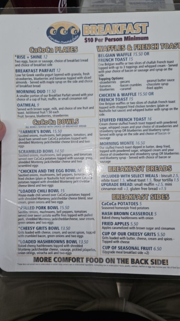 Carolina Coastal Cafe - CaCoCa Menu 3