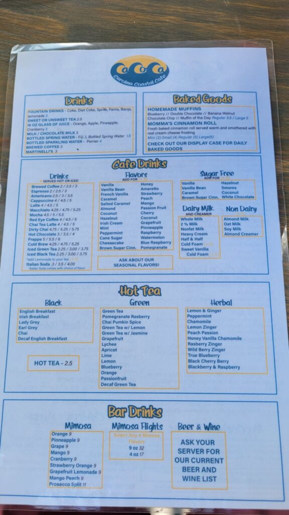 Carolina Coastal Cafe - CaCoCa Menu 4