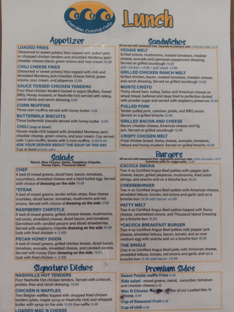 Carolina Coastal Cafe - CaCoCa Menu 5
