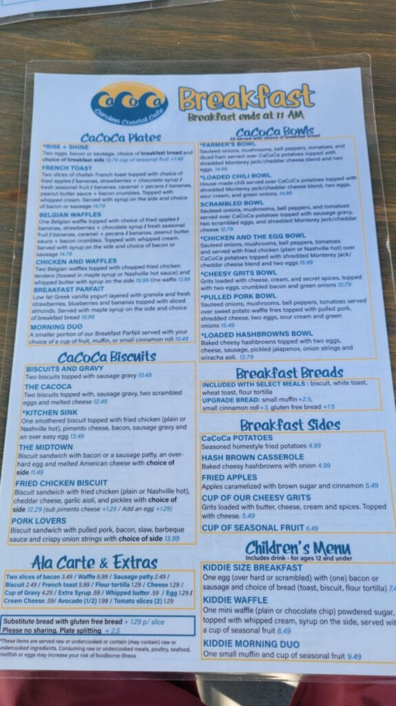 Carolina Coastal Cafe - CaCoCa Menu 6